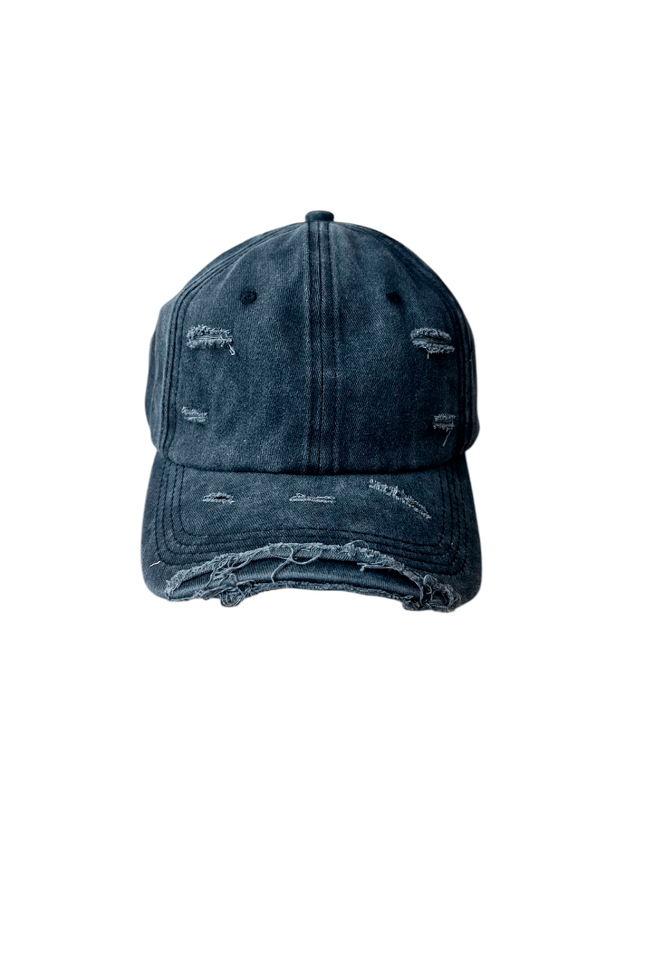 Gorra negro de 6 paneles de acabado efecto rasgada vintage