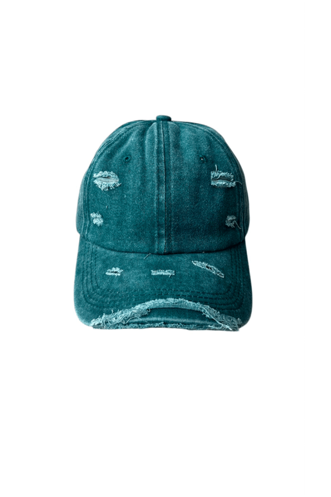 Gorra verde de 6 paneles de acabado efecto rasgada vintage