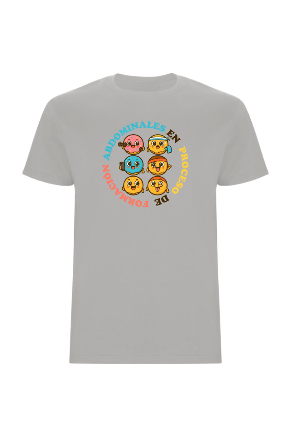 camiseta-tribu-zone-abdominales-en-proceso-opalo Camiseta Tribu Zone con un diseño divertido y colorido muestra seis caritas en forma de donuts con la frase “Abdominales en proceso de formación”, perfecta para quienes disfrutan la vida, porque los mejores abdominales también se hacen riendo.