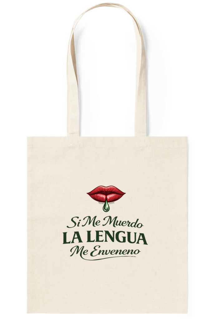 bolsa tote beige si me muerdo la lengua me enveneno