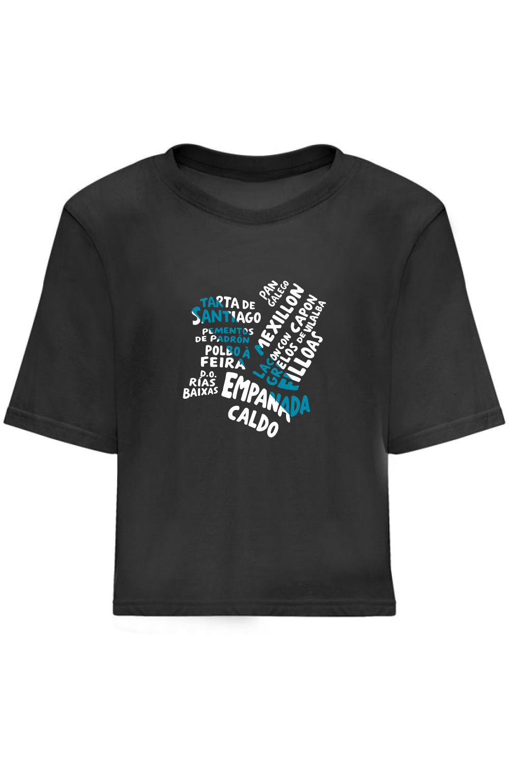 camiseta crop oversize negra mapa de galicia