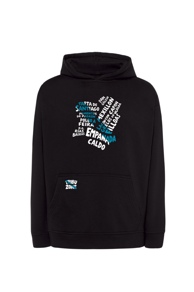 sudadera con capucha negra tribu zone mapa de galicia