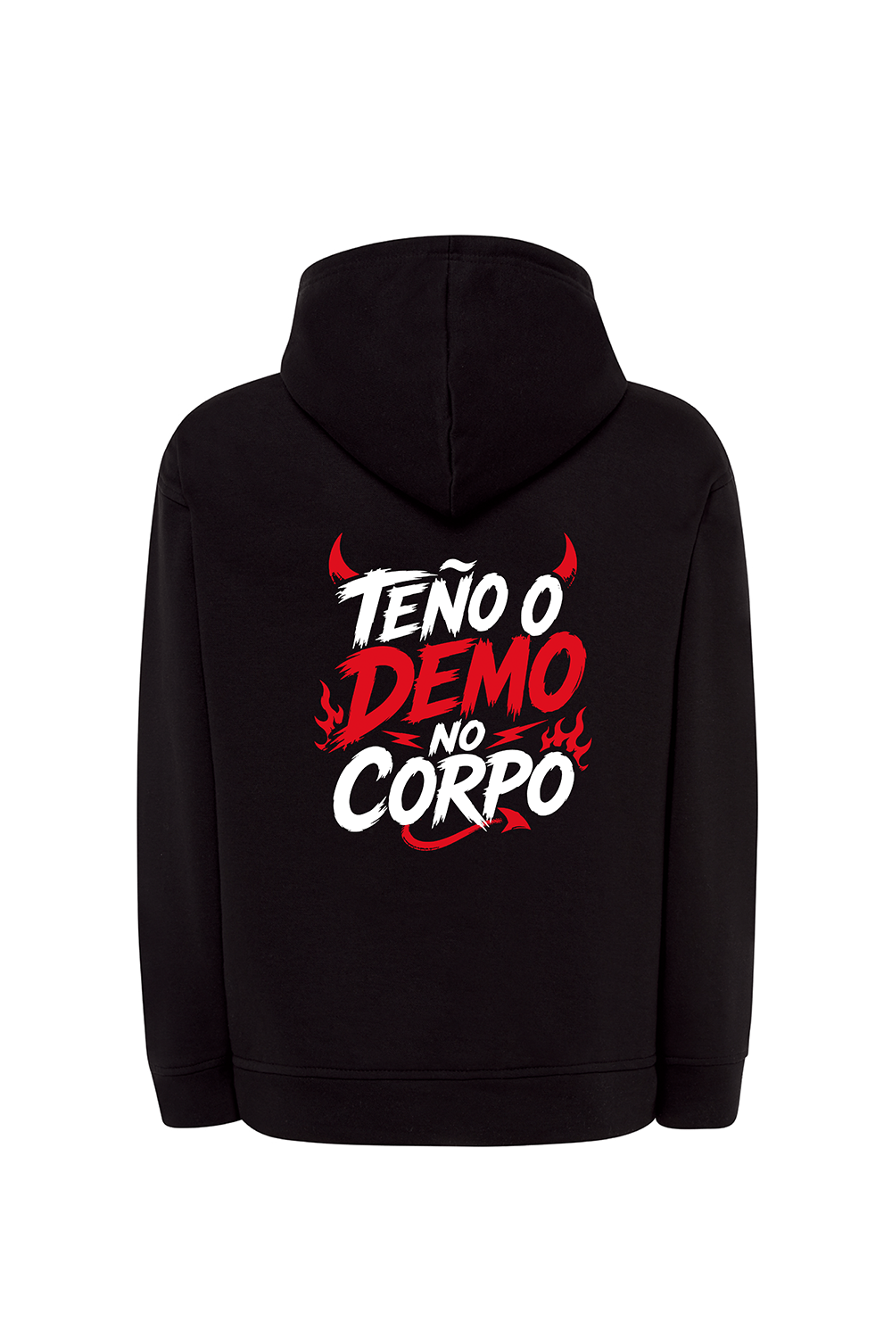 Sudadera con capucha “Teño o Demo no Corpo” de Tribu Zone, una prenda urbana con diseño gallego, divertida y con mucha actitud. Sudadera personalizada con estampado delantero y trasero, perfecta para quienes buscan ropa original, cómoda y con estilo propio. Diseño exclusivo con frase en gallego, ideal para regalar o para lucir un look diferente con esencia gallega.