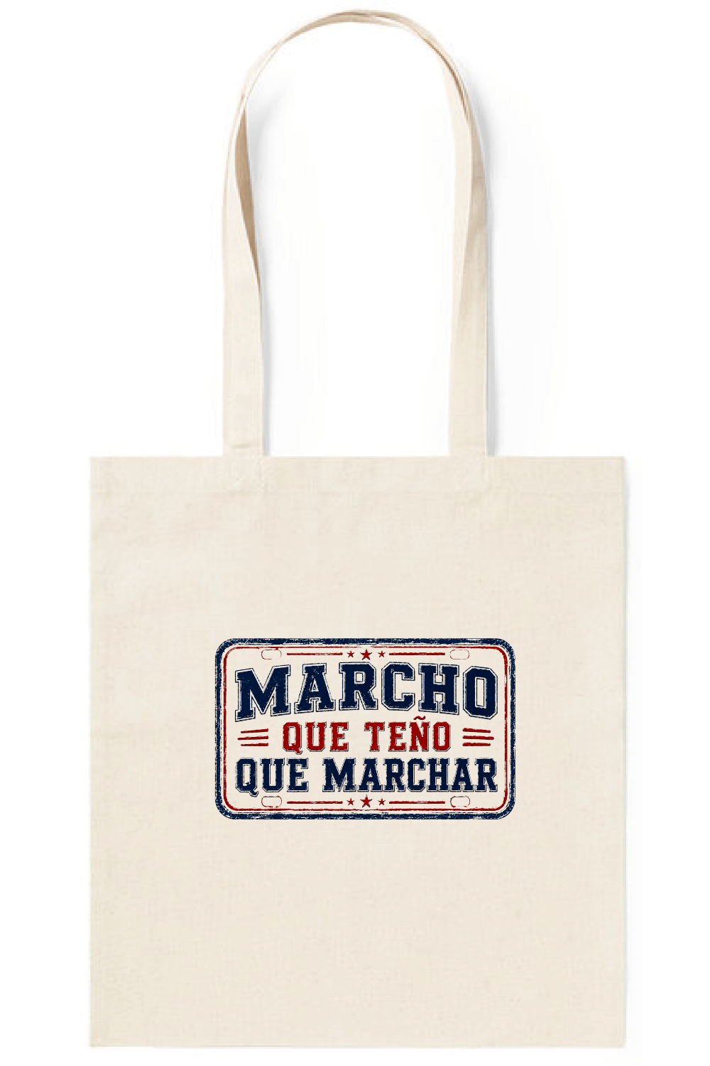 Bolsa tote Marcho que teño que marchar de Tribu Zone. Diseño gallego de inspiración vintage, práctico, original y con mucho humor.