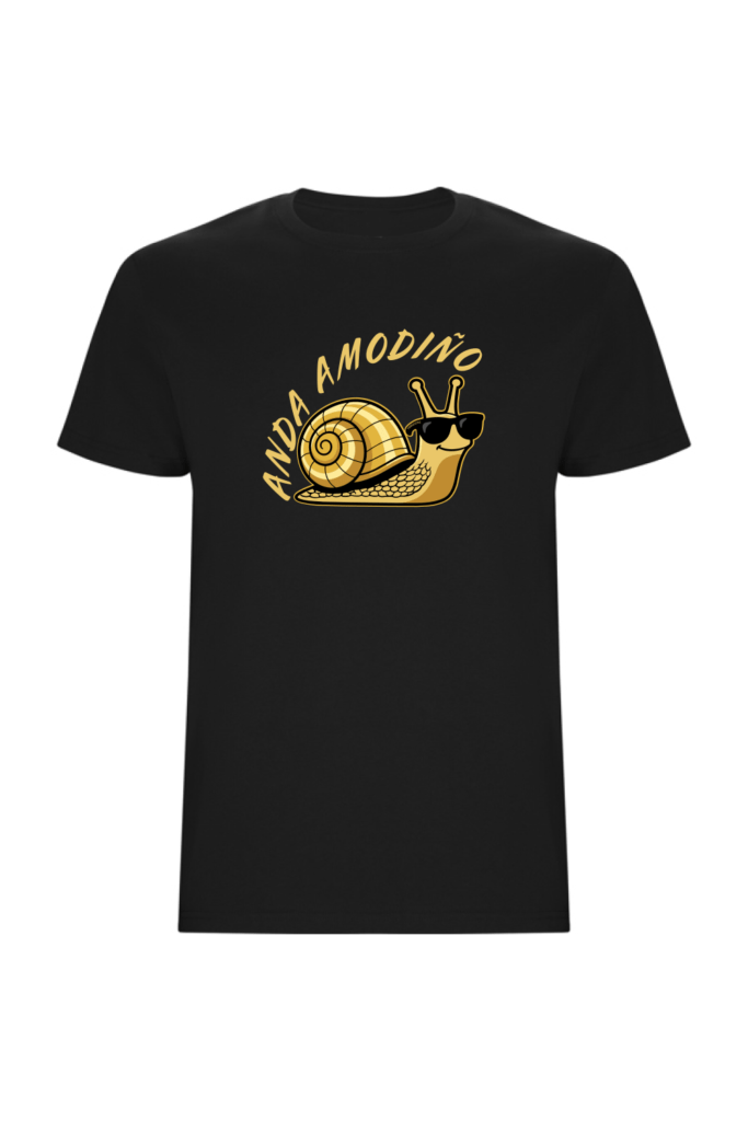 Camiseta unisex Anda a Modiño de Tribu Zone con divertido diseño de caracol. Humor gallego, estilo casual y una forma diferente de tomarse la vida.