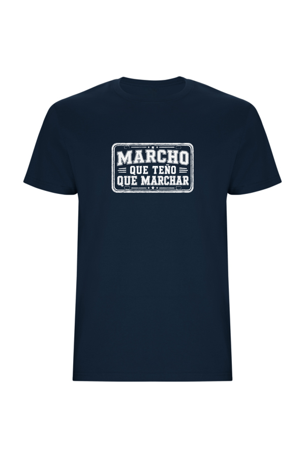 Camiseta unisex Marcho que teño que marchar de Tribu Zone. Diseño gallego de inspiración vintage, con humor, personalidad y esencia de Galicia.