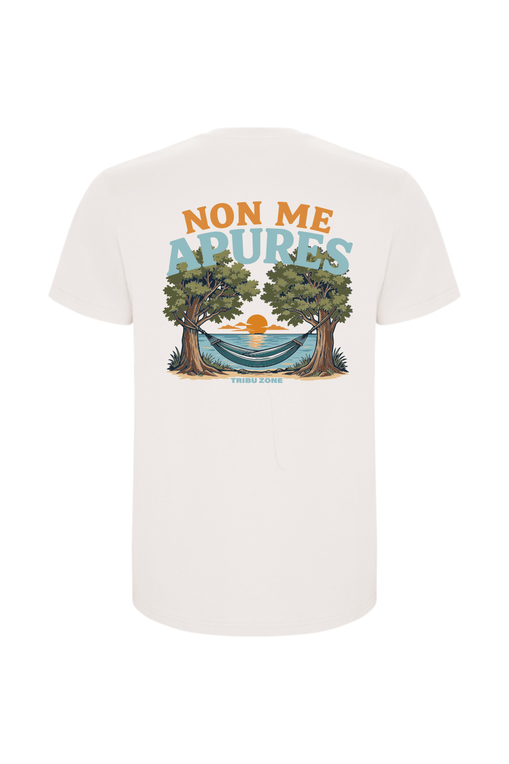 Camiseta unisex Tribu Zone con diseño Non Me Apures y Non Hai Presa. Inspiración gallega, naturaleza y estilo casual para disfrutar sin prisas.